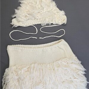 SHEIN Cream Knit Fringe Skirt Set
